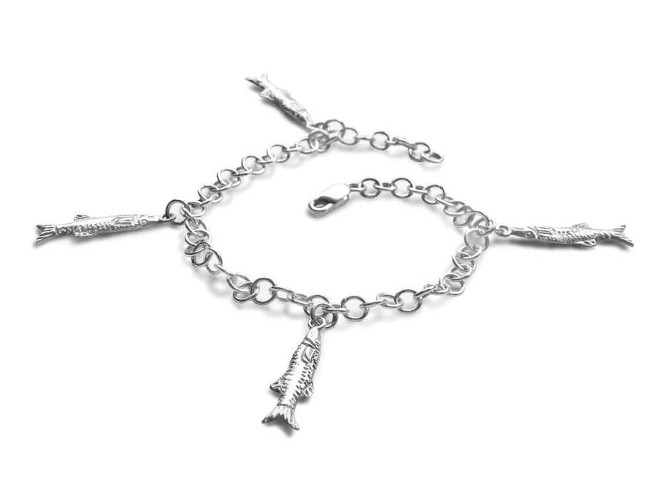 Link bracelet four long fish. 925 silver