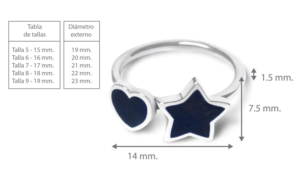 ANILLO CORAZÓN Y ESTRELLA PLATA Y MADERA