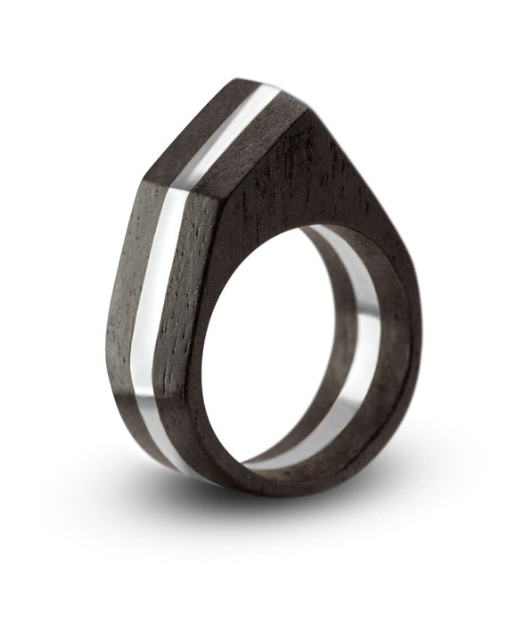 Tribute ring to CookFox Architects. .925 silver and cueramo wood
