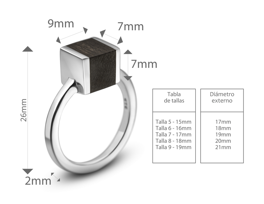 Tribute ring to Luis Barragán. .925 silver and cueramo wood