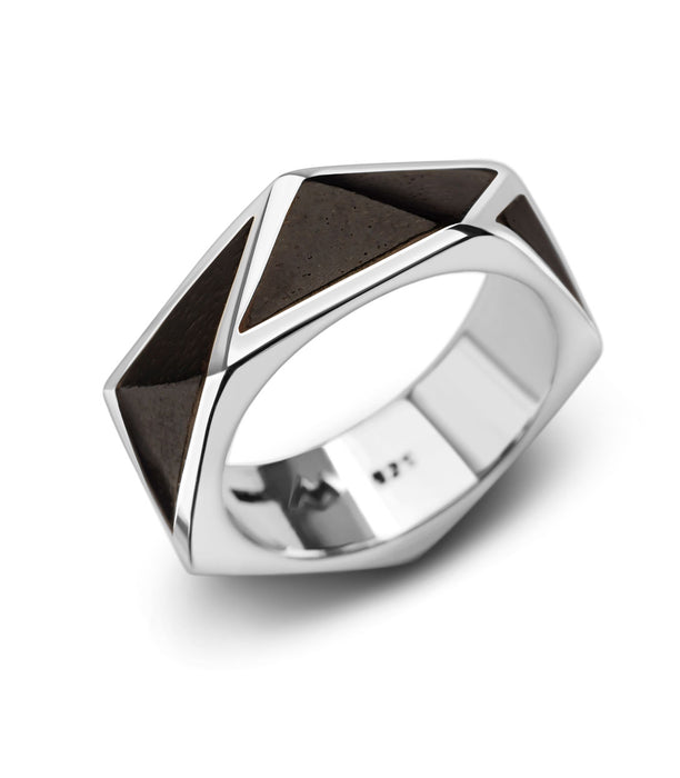 Tribute ring to the work of Michael Maltzan Architecture. Pittman Dowell House. .925 silver and cueramo wood