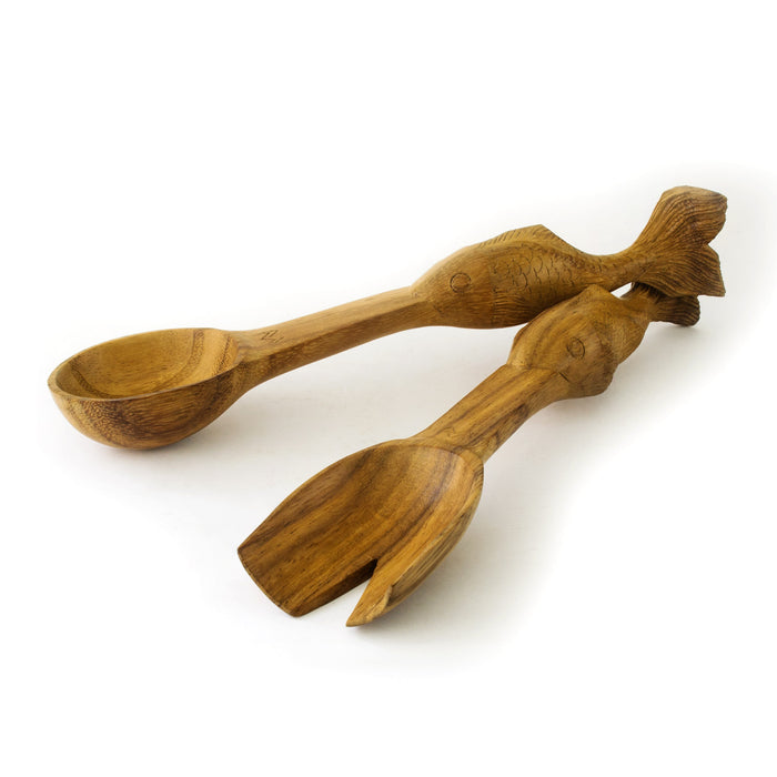 Set of two wooden fish spoons from Parota